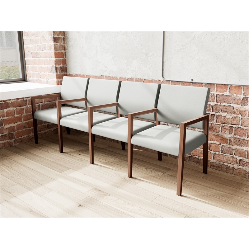 Pemberly Row Waiting Reception 4 Seat Tandem Seating Wood Frame in Gray