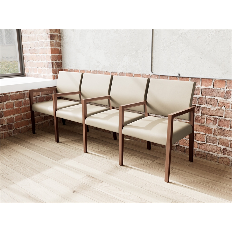 Pemberly Row Waiting Reception 4 Seat Tandem Seating Wood Frame in Brown