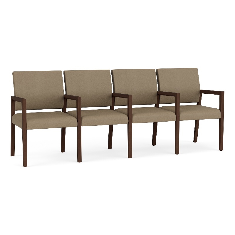 Pemberly Row Waiting Reception 4 Seat Tandem Seating Wood Frame in Brown