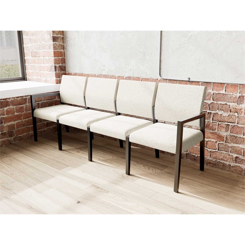 Pemberly Row Waiting Reception 4 Seat Tandem Seating No Center Arms in Beige