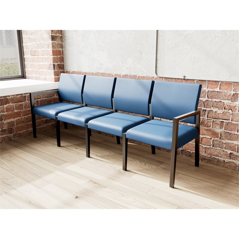 Pemberly Row Waiting Reception 4 Seat Tandem Seating No Center Arms in Blue