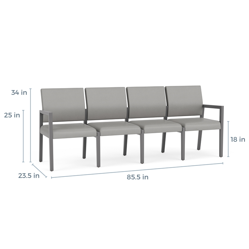 Pemberly Row Waiting Reception 4 Seat Tandem Seating No Center Arms in Blue