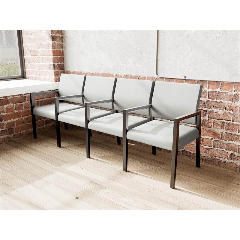 Pemberly Row Waiting Reception 4 Seat Tandem Seating Wood Frame in Gray