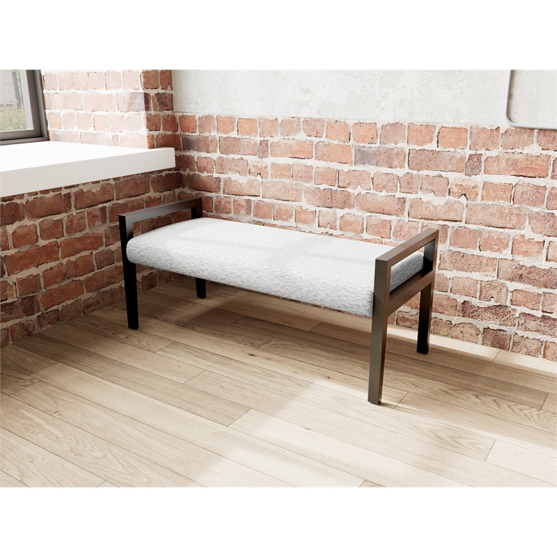 Pemberly Row Waiting Reception 2 Seat Bench Wood Frame in Gray