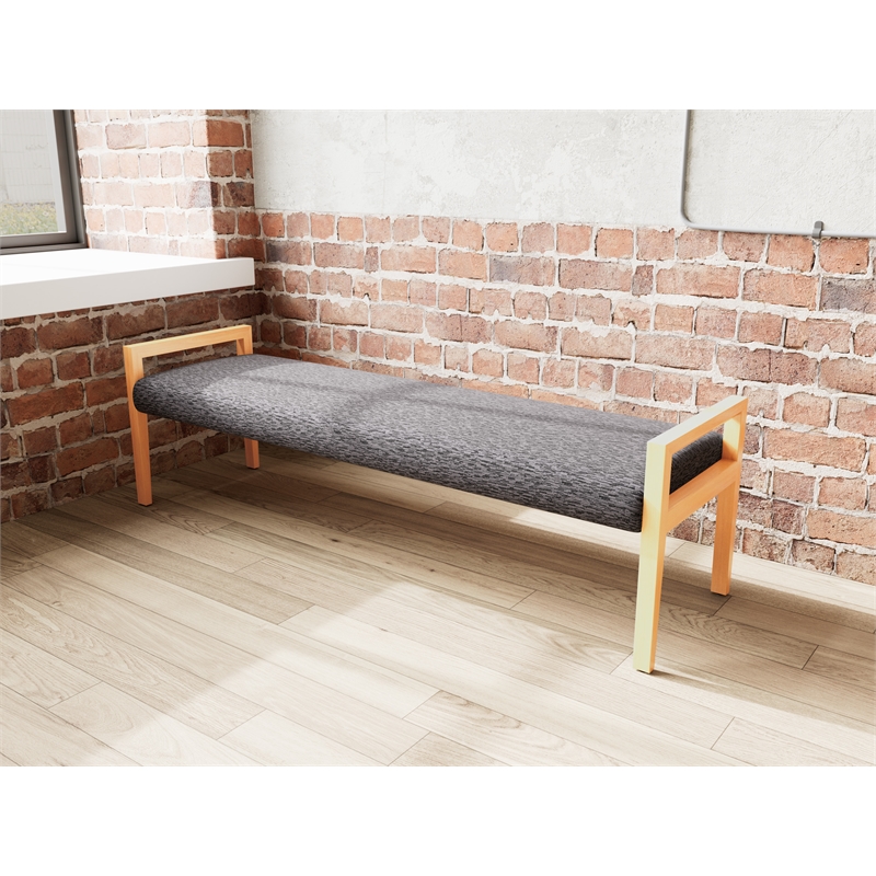 Pemberly Row Waiting Reception 3 Seat Bench Wood Frame in Gray