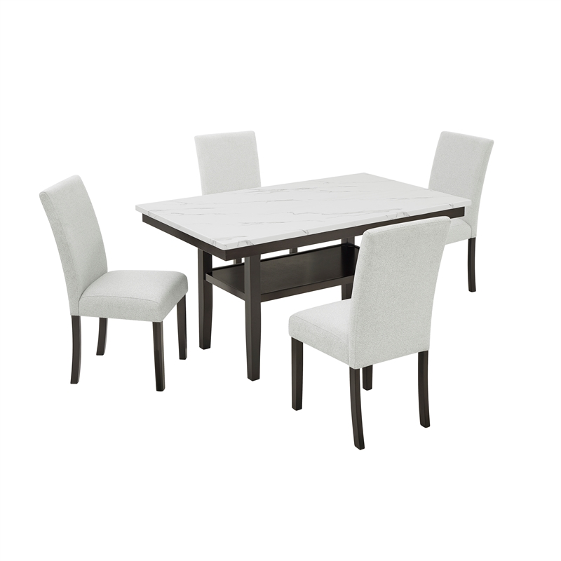 Pemberly Row Carissa 5-Piece Wood Rectangle Dining Set in Stone Gray