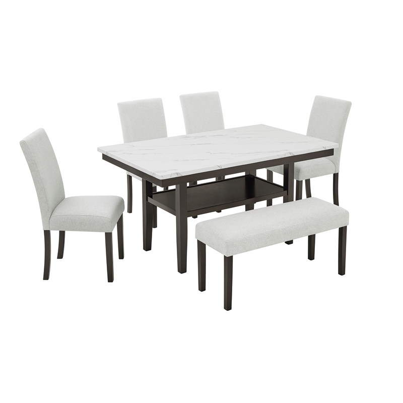 Pemberly Row Carissa 6-Piece Wood Rectangle Dining Set in Stone Gray