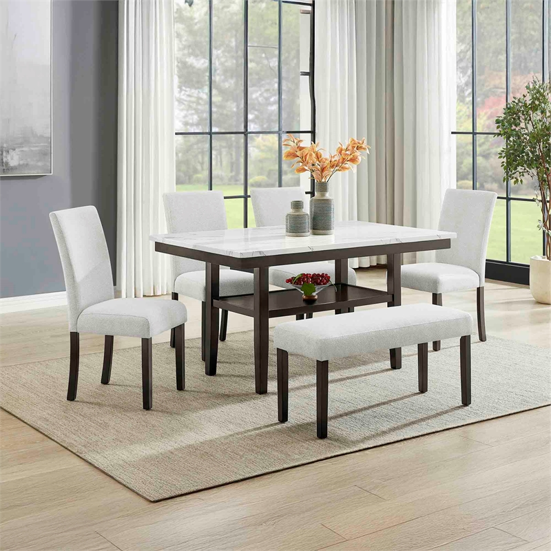 Pemberly Row Carissa 6-Piece Wood Rectangle Dining Set in Stone Gray