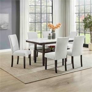 Pemberly Row Carissa 7-Piece Wood Rectangle Dining Set in Stone Gray