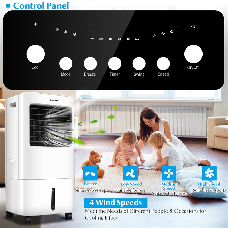 Pemberly Row Portable Evaporative Air Cooler Fan with Remote and 7.5 Hour Timer