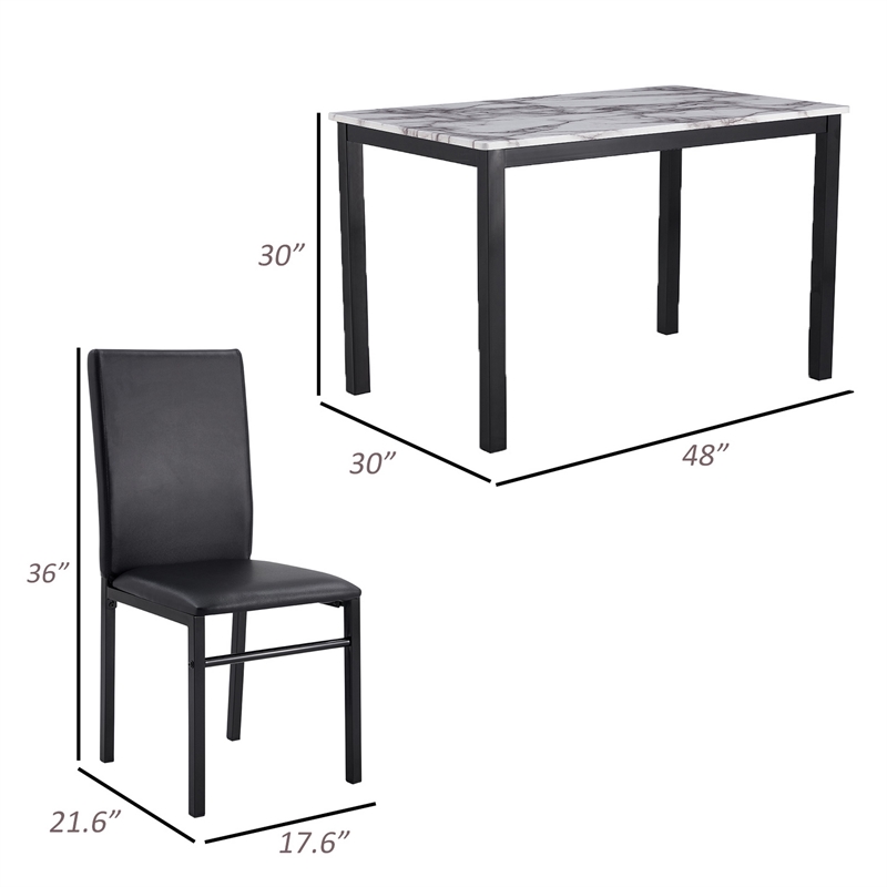 Pemberly Row 5 Piece Dining Table Set with 4 Upholstered Chairs in White