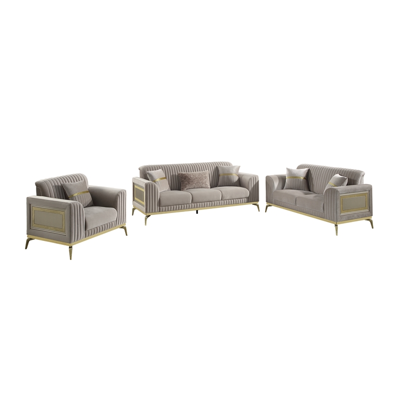 Pemberly Row Contemporary Upholstered 3 Piece Living Room Set in Taupe