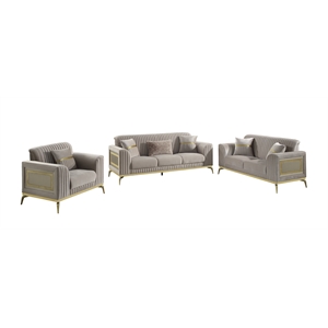 Pemberly Row Contemporary Upholstered 3 Piece Living Room Set in Taupe