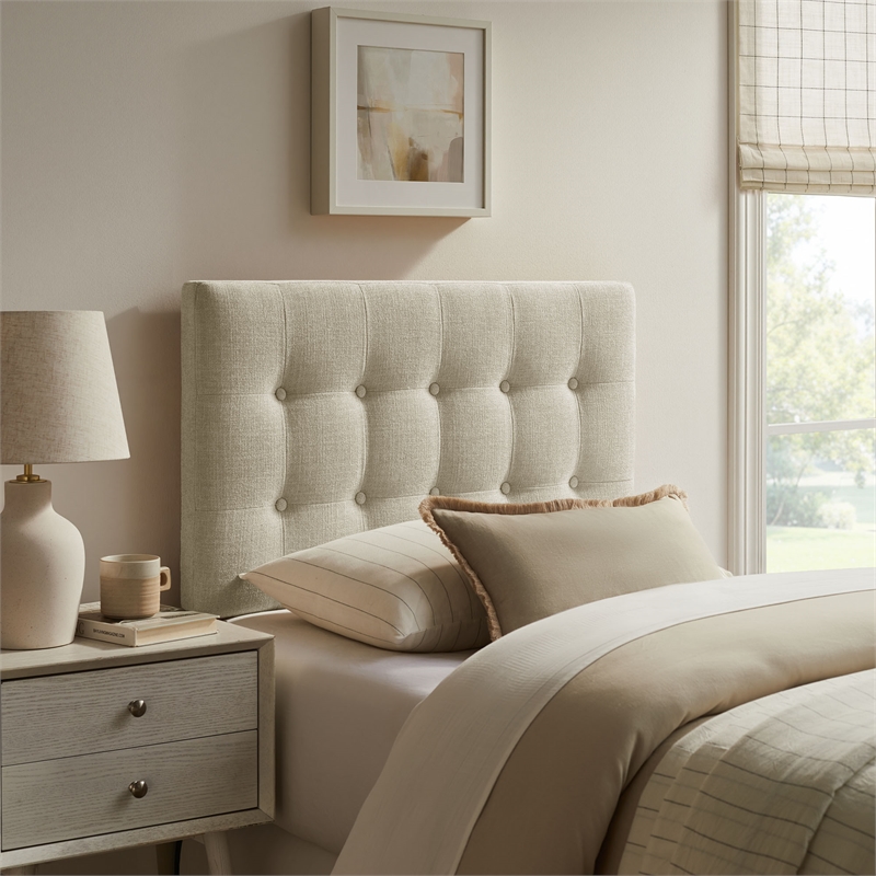 Pemberly Row Padded Upholstered Twin Headboard in Linen Cotton