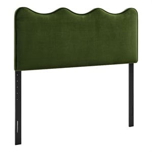 Pemberly Row Stain-Resistant Performance Velvet Queen Headboard in Moss Green