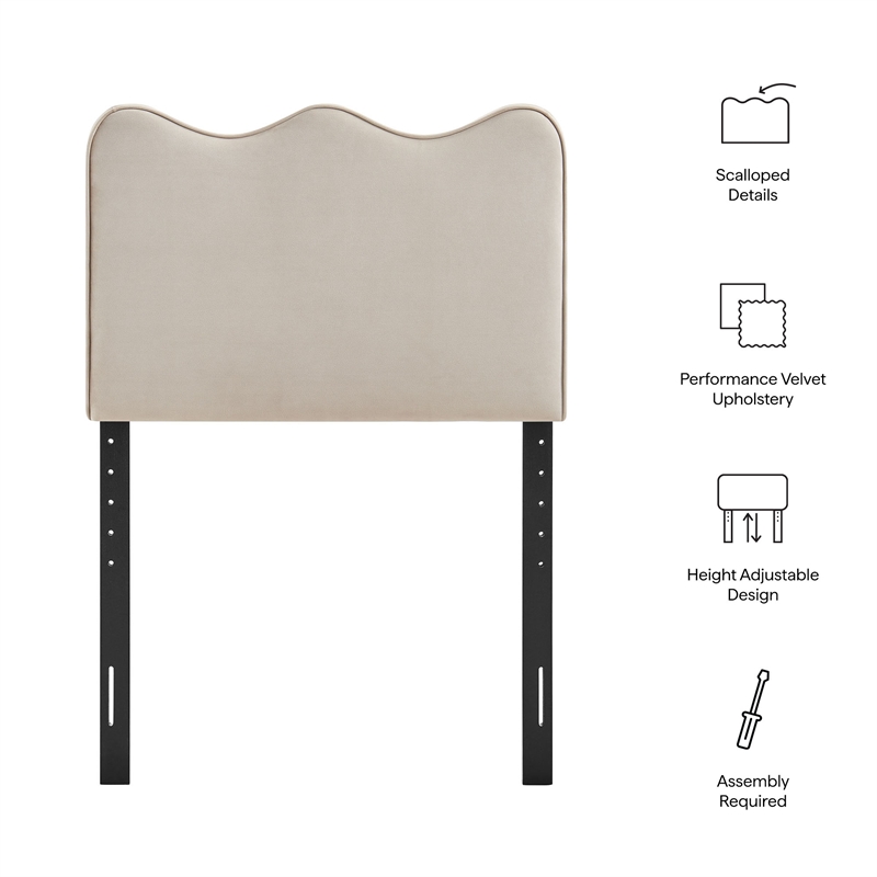 Pemberly Row Stain-Resistant Performance Velvet Twin Headboard in Almond
