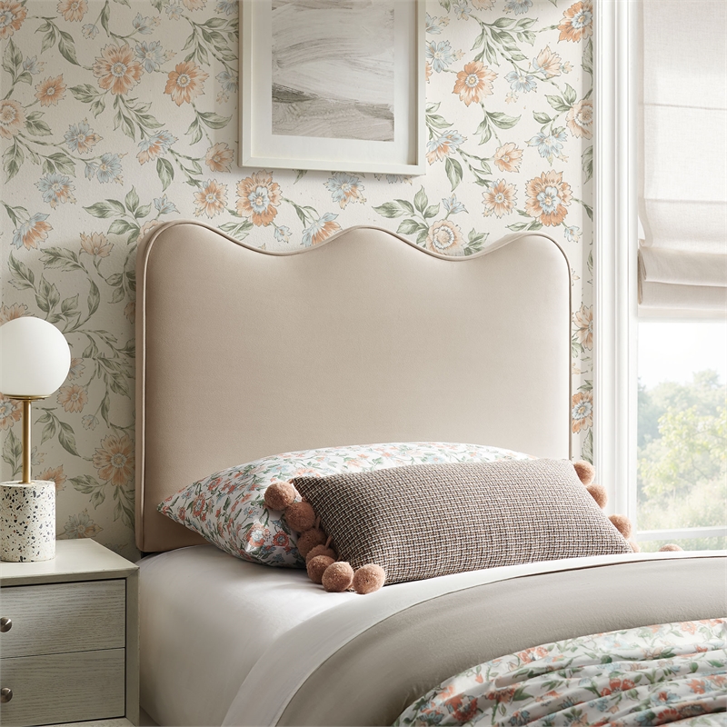 Pemberly Row Stain-Resistant Performance Velvet Twin Headboard in Almond