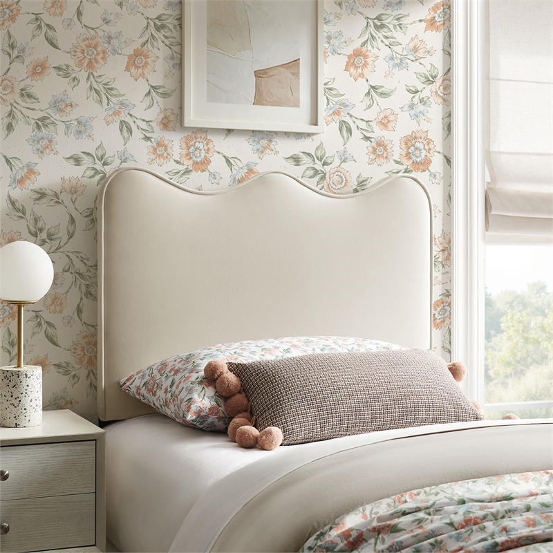 Pemberly Row Stain-Resistant Performance Velvet Twin Headboard in Alabaster