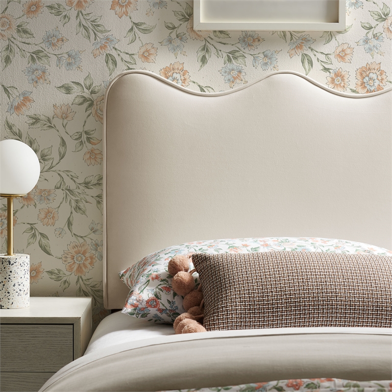 Pemberly Row Stain-Resistant Performance Velvet Twin Headboard in Alabaster