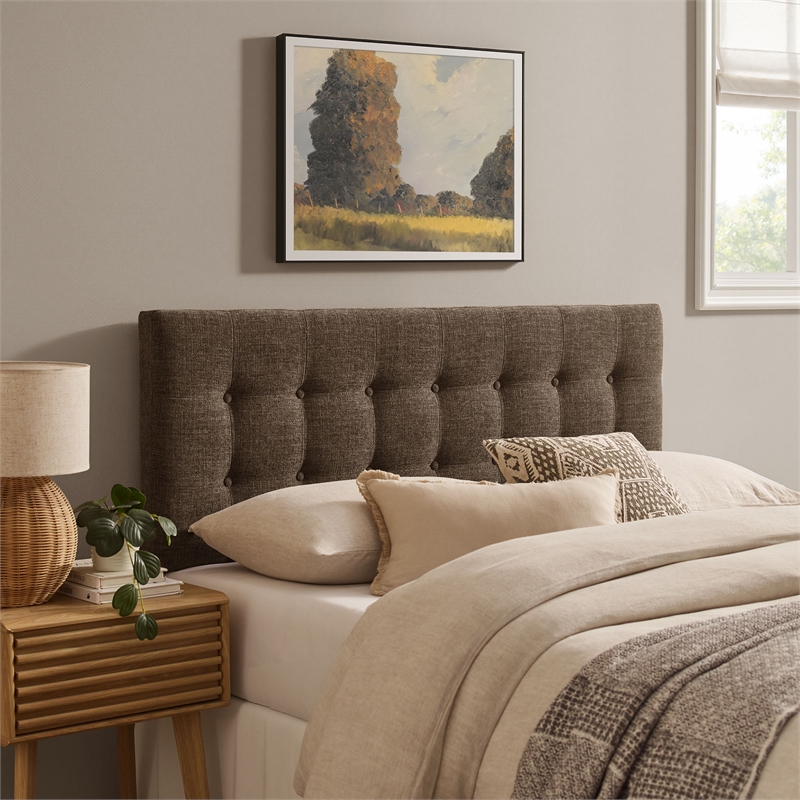 Pemberly Row Padded Upholstered Queen Headboard in Mocha Cotton