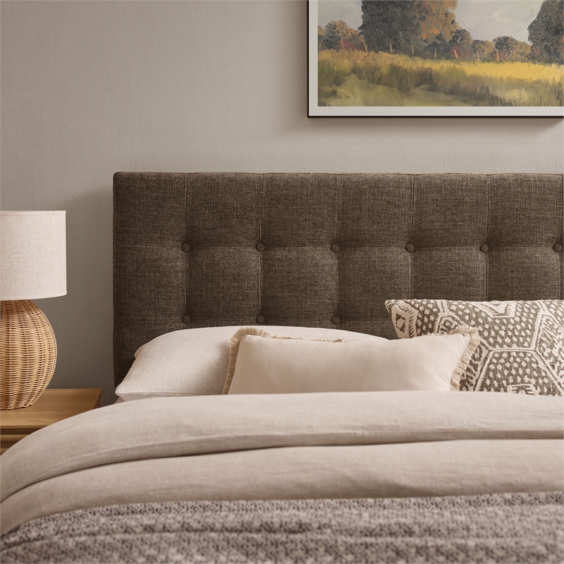 Pemberly Row Padded Upholstered Queen Headboard in Mocha Cotton