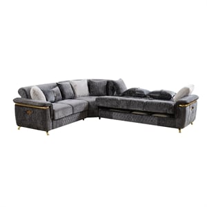 Pemberly Row Sectional with Wood and Stainless Steel Base in Gray