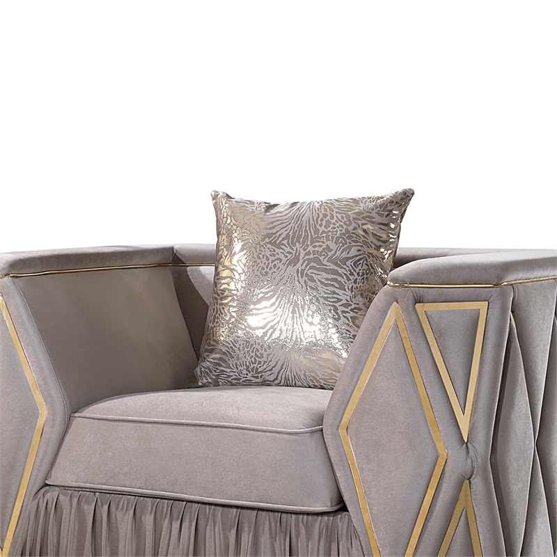 Pemberly Row Diamond Pattern Accent Chair with Wood Frame in Gold and Taupe
