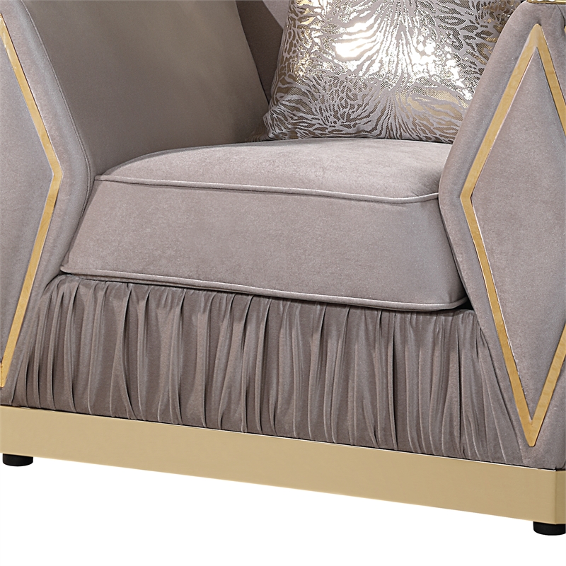 Pemberly Row Diamond Pattern Accent Chair with Wood Frame in Gold and Taupe