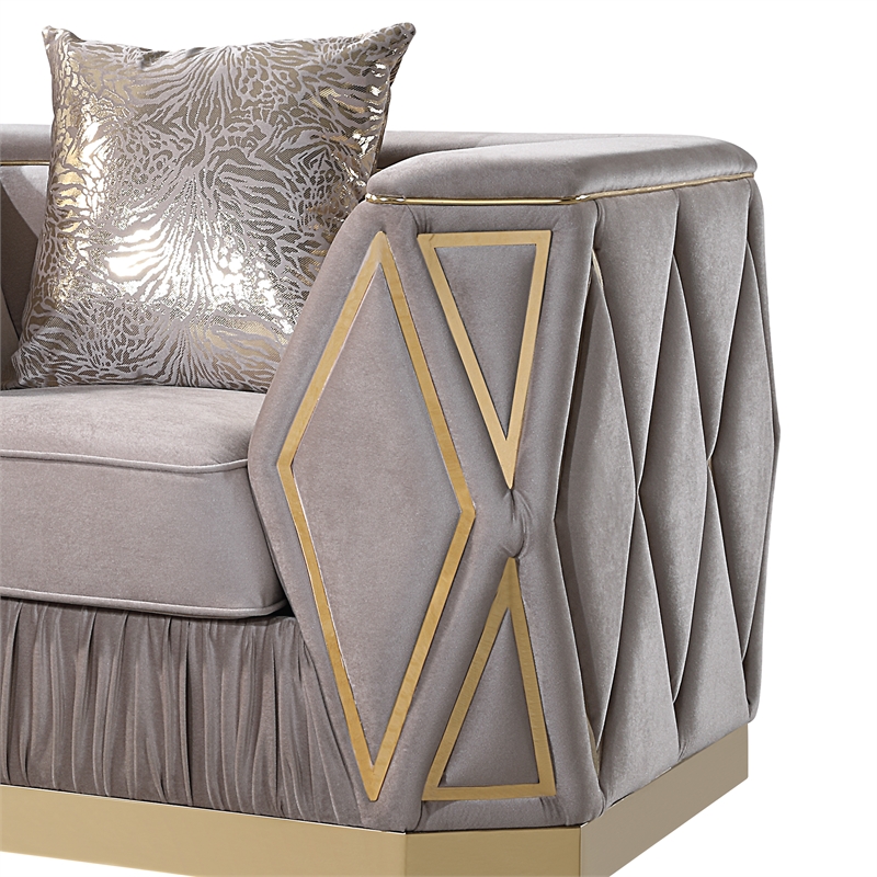 Pemberly Row Diamond Pattern Accent Chair with Wood Frame in Gold and Taupe