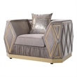 Pemberly Row Diamond Pattern Accent Chair with Wood Frame in Gold and Taupe
