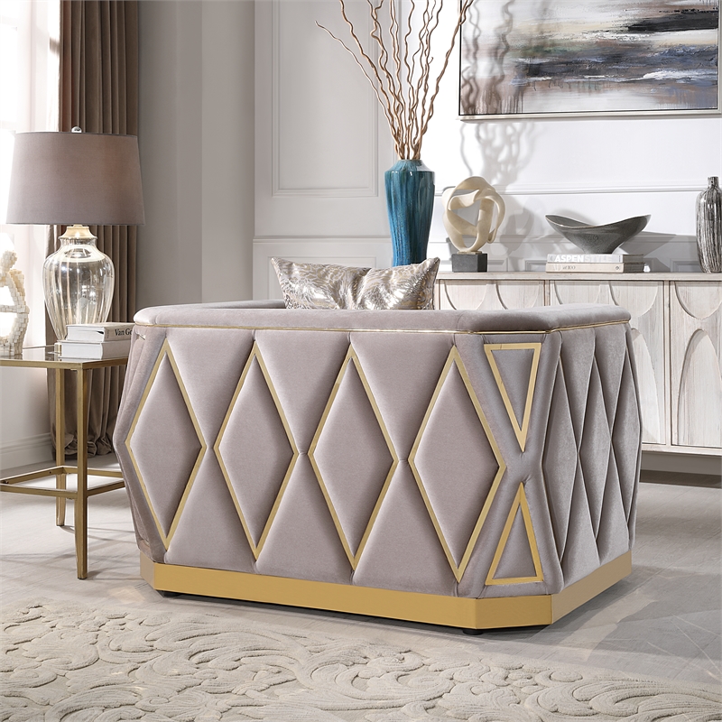 Pemberly Row Diamond Pattern Loveseat with Wood Frame in Taupe