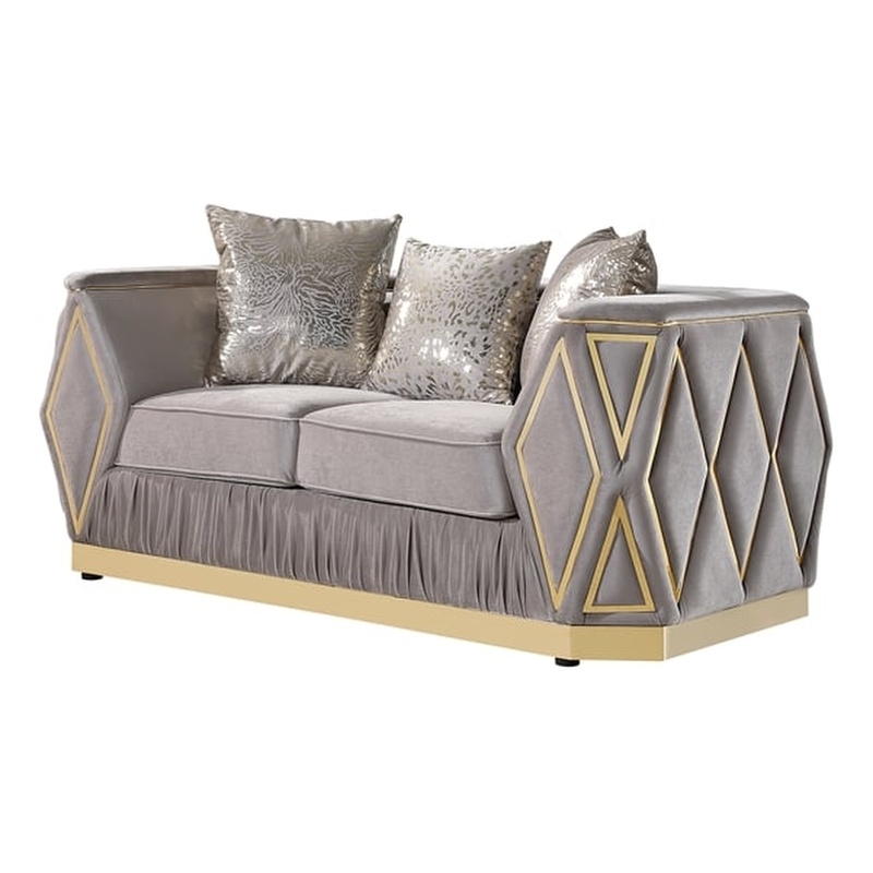 Pemberly Row Diamond Pattern Loveseat with Wood Frame in Taupe