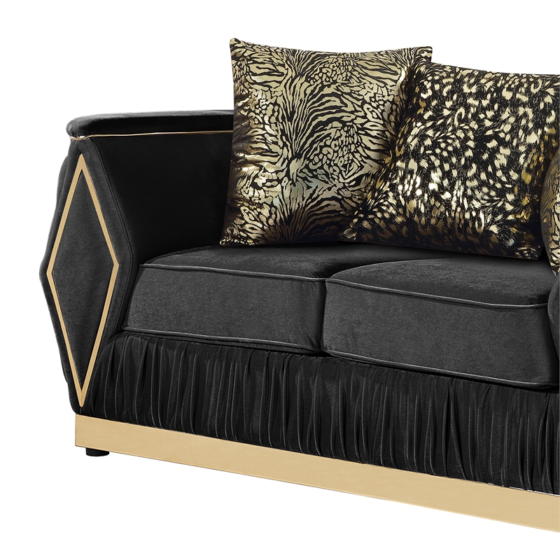 Pemberly Row Diamond Pattern Loveseat with Wood Frame in Black