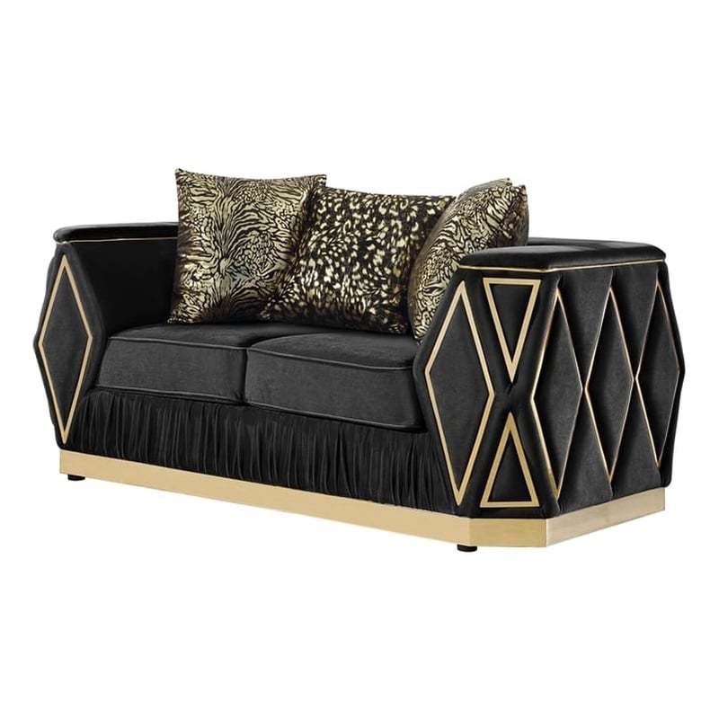 Pemberly Row Diamond Pattern Loveseat with Wood Frame in Black