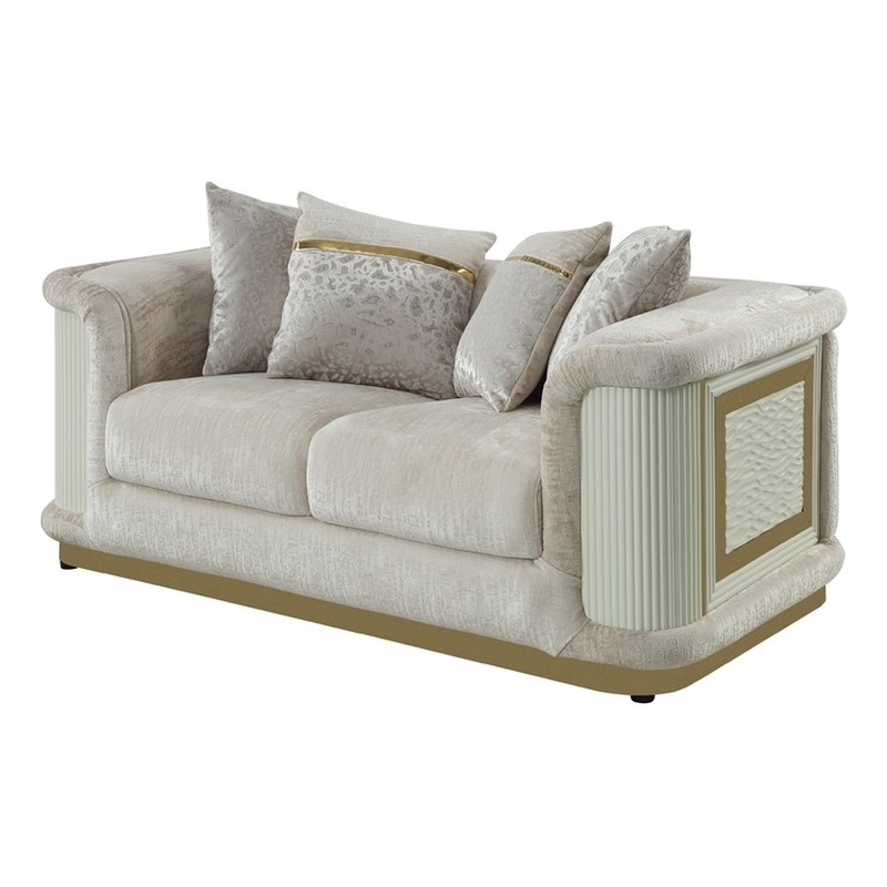 Pemberly Row Loveseat with Brushed Gold Metal Frame in Cream