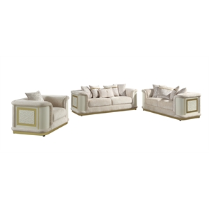Pemberly Row 3 Piece Living Room Set with Sofa Loveseat and Chair in Cream
