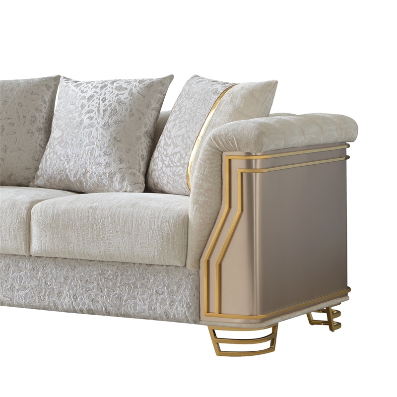 Pemberly Row Modern Loveseat with Gold Stainless Steel Legs in Cream