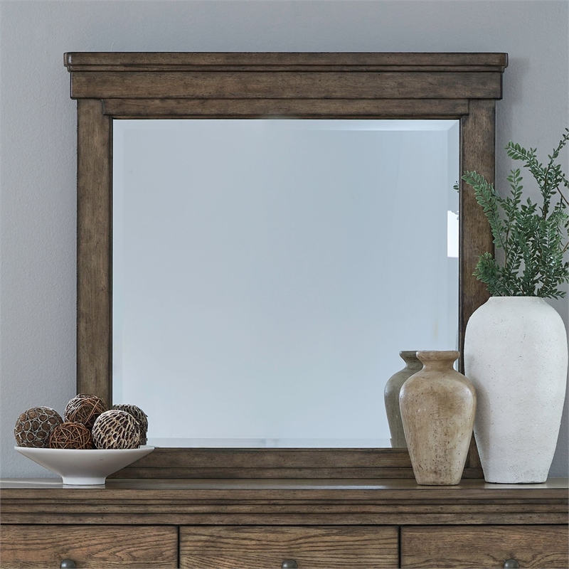 Pemberly Row Decorative Mirror with Wood Frame Wall in Brown