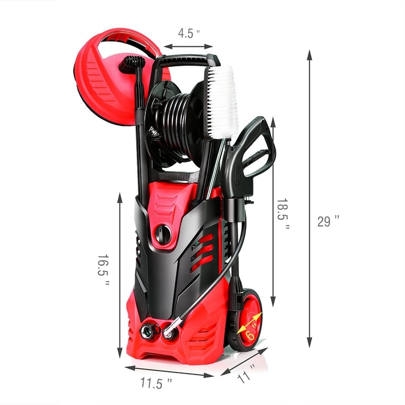 Pemberly Row 3000 PSI Electric High Pressure Washer 2 GPM 2000W in Red