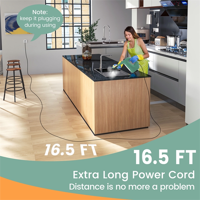 Pemberly Row 1400W Multipurpose Handheld Steam Cleaner and Mop in Green
