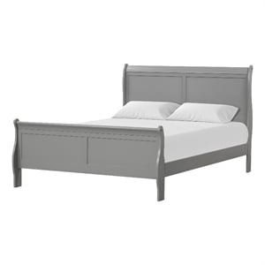 Pemberly Row Solid Wood Sleigh Queen Bed with Dovetail Drawers in Gray