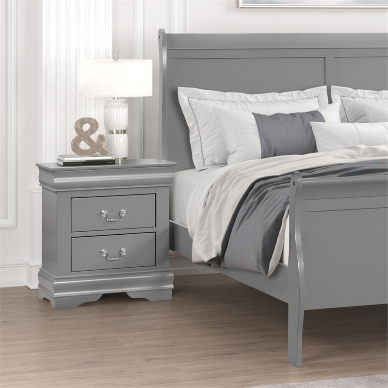 Pemberly Row Wood Dovetail 2-Drawer Nightstand in Solid Wood Gray