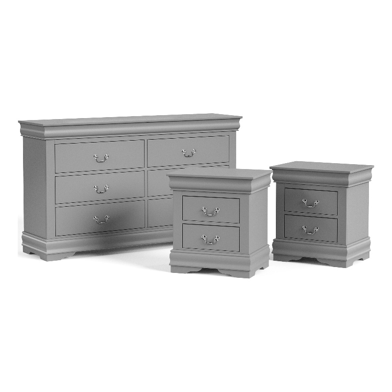 Pemberly Row Wood 3-Piece Nightstand and Dresser Set in Gray