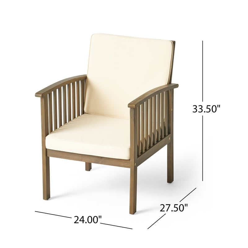 Pemberly Row Acacia Wood Outdoor Club Chair with Cushions and Rope Accents