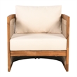 Pemberly Row Acacia Wood Outdoor Club Chair with Rope Accent with Cushions