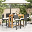 Pemberly Row 7 Piece Outdoor Patio Bar Set with Storage in Black