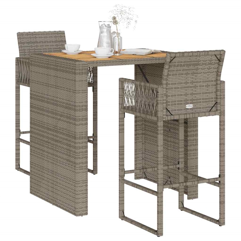 Pemberly Row Premium 3 Piece Solid Acacia Wood Bar Set in Gray