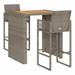Pemberly Row Premium 3 Piece Solid Acacia Wood Bar Set in Gray