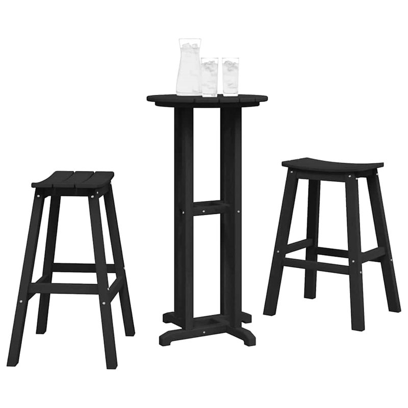 Pemberly Row 3 Piece Garden Outdoor Patio Bar Set with Storage in Black