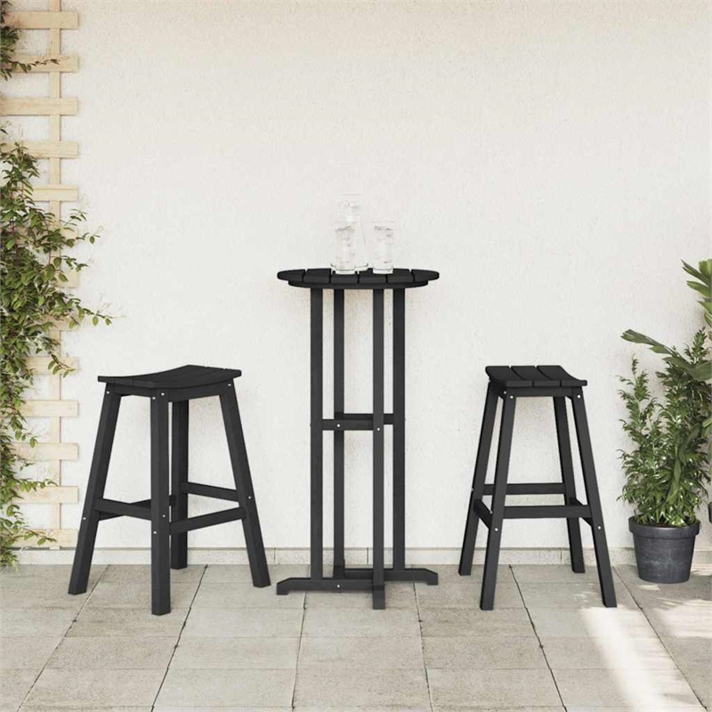 Pemberly Row 3 Piece Garden Outdoor Patio Bar Set with Storage in Black
